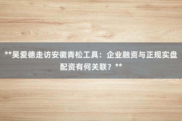 **吴爱德走访安徽青松工具：企业融资与正规实盘配资有何关联？**
