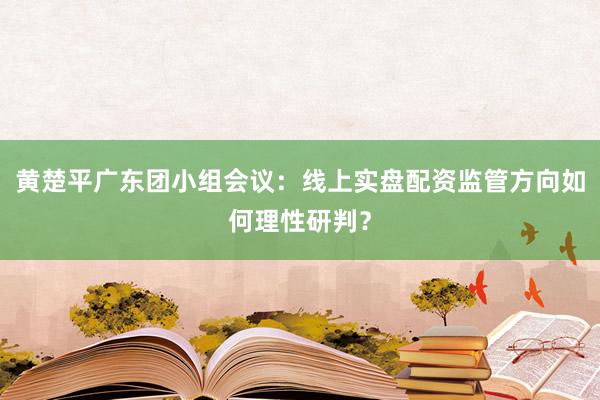 黄楚平广东团小组会议：线上实盘配资监管方向如何理性研判？