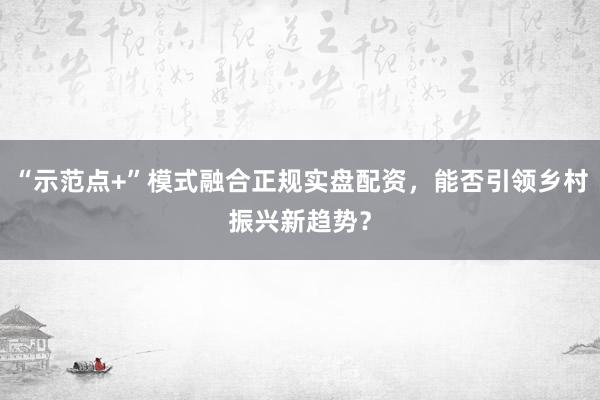 “示范点+”模式融合正规实盘配资，能否引领乡村振兴新趋势？