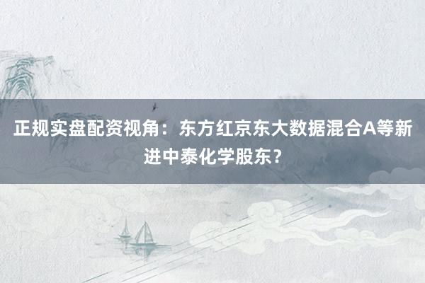 正规实盘配资视角：东方红京东大数据混合A等新进中泰化学股东？