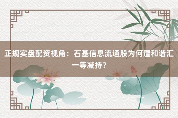 正规实盘配资视角：石基信息流通股为何遭和谐汇一等减持？