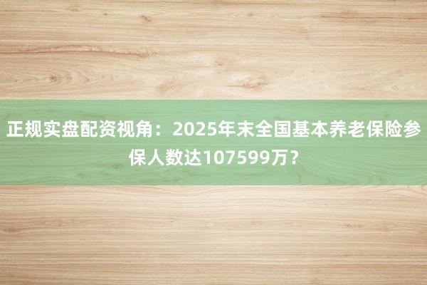正规实盘配资视角：2025年末全国基本养老保险参保人数达107599万？