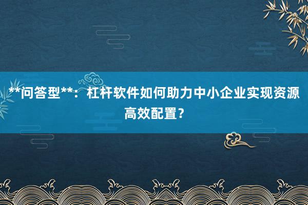 **问答型**：杠杆软件如何助力中小企业实现资源高效配置？