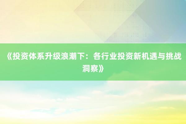 《投资体系升级浪潮下：各行业投资新机遇与挑战洞察》