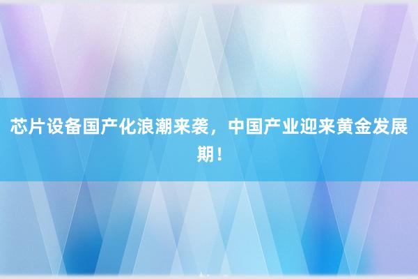 芯片设备国产化浪潮来袭，中国产业迎来黄金发展期！