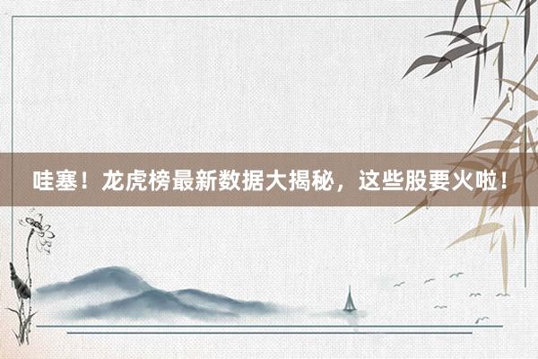 哇塞！龙虎榜最新数据大揭秘，这些股要火啦！