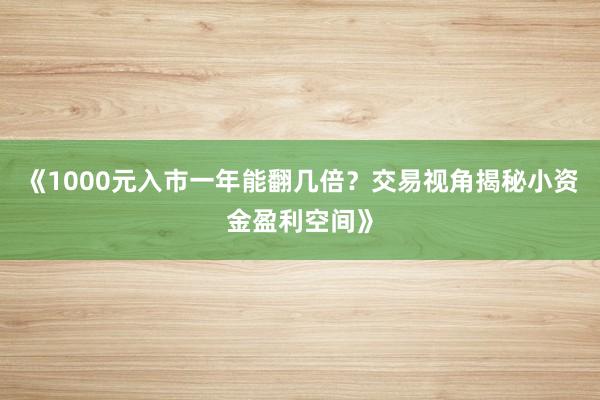 《1000元入市一年能翻几倍？交易视角揭秘小资金盈利空间》