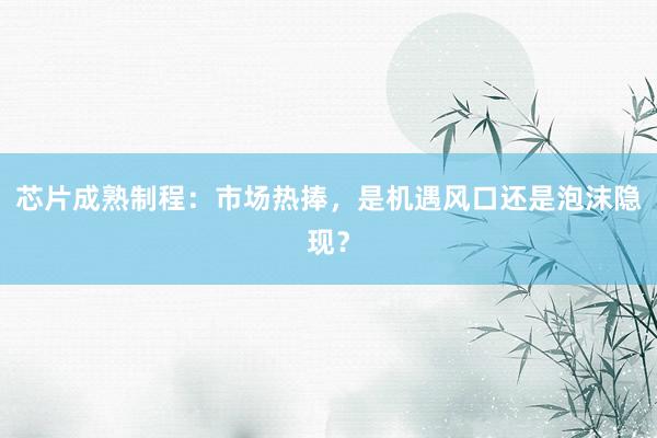 芯片成熟制程：市场热捧，是机遇风口还是泡沫隐现？