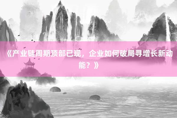 《产业链周期顶部已现，企业如何破局寻增长新动能？》
