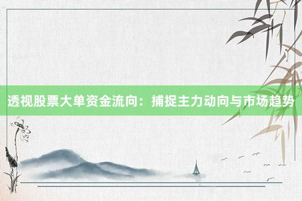 透视股票大单资金流向：捕捉主力动向与市场趋势