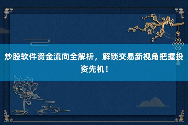 炒股软件资金流向全解析，解锁交易新视角把握投资先机！