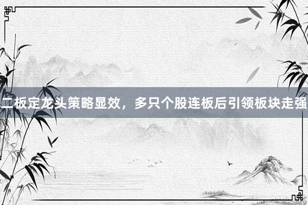 二板定龙头策略显效，多只个股连板后引领板块走强