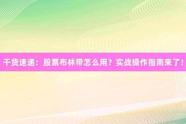 干货速递：股票布林带怎么用？实战操作指南来了！