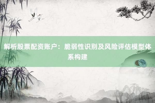 解析股票配资账户：脆弱性识别及风险评估模型体系构建