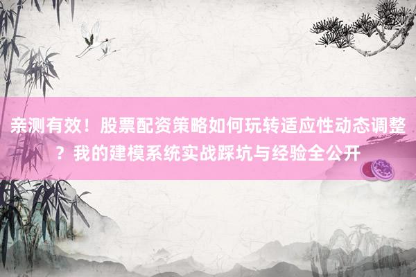 亲测有效！股票配资策略如何玩转适应性动态调整？我的建模系统实战踩坑与经验全公开