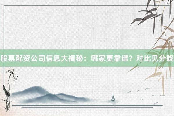 股票配资公司信息大揭秘：哪家更靠谱？对比见分晓