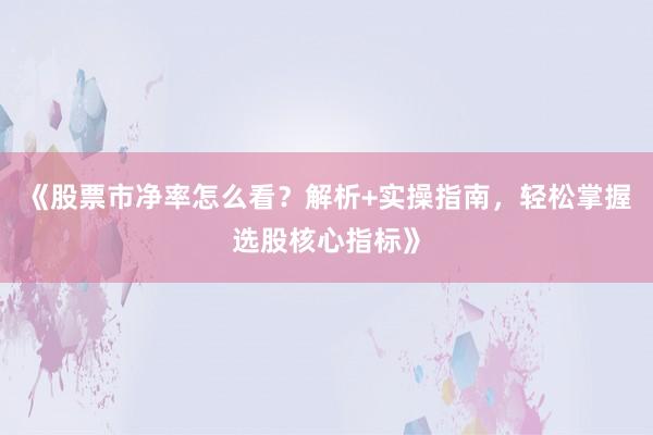 《股票市净率怎么看？解析+实操指南，轻松掌握选股核心指标》