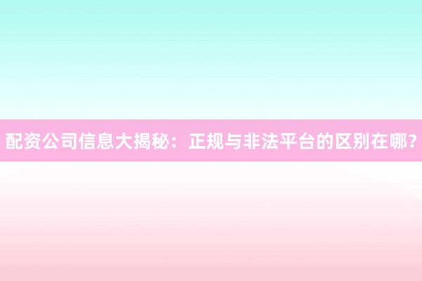 配资公司信息大揭秘:正规与非法平台的区别在哪?