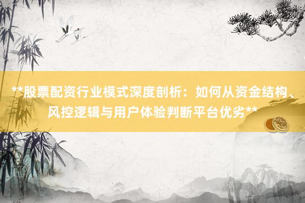 **股票配资行业模式深度剖析：如何从资金结构、风控逻辑与用户体验判断平台优劣**