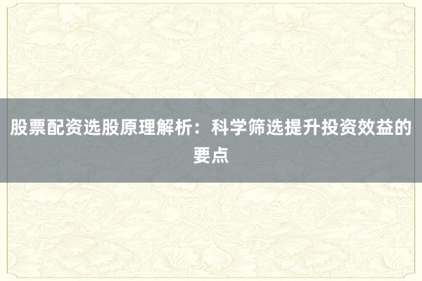 股票配资选股原理解析：科学筛选提升投资效益的要点